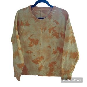 ATHLETA COTTON BLEND YELLOW AND ORANGE SUNDOWN TIE-DYE CREWNECK SWEATSHIRT